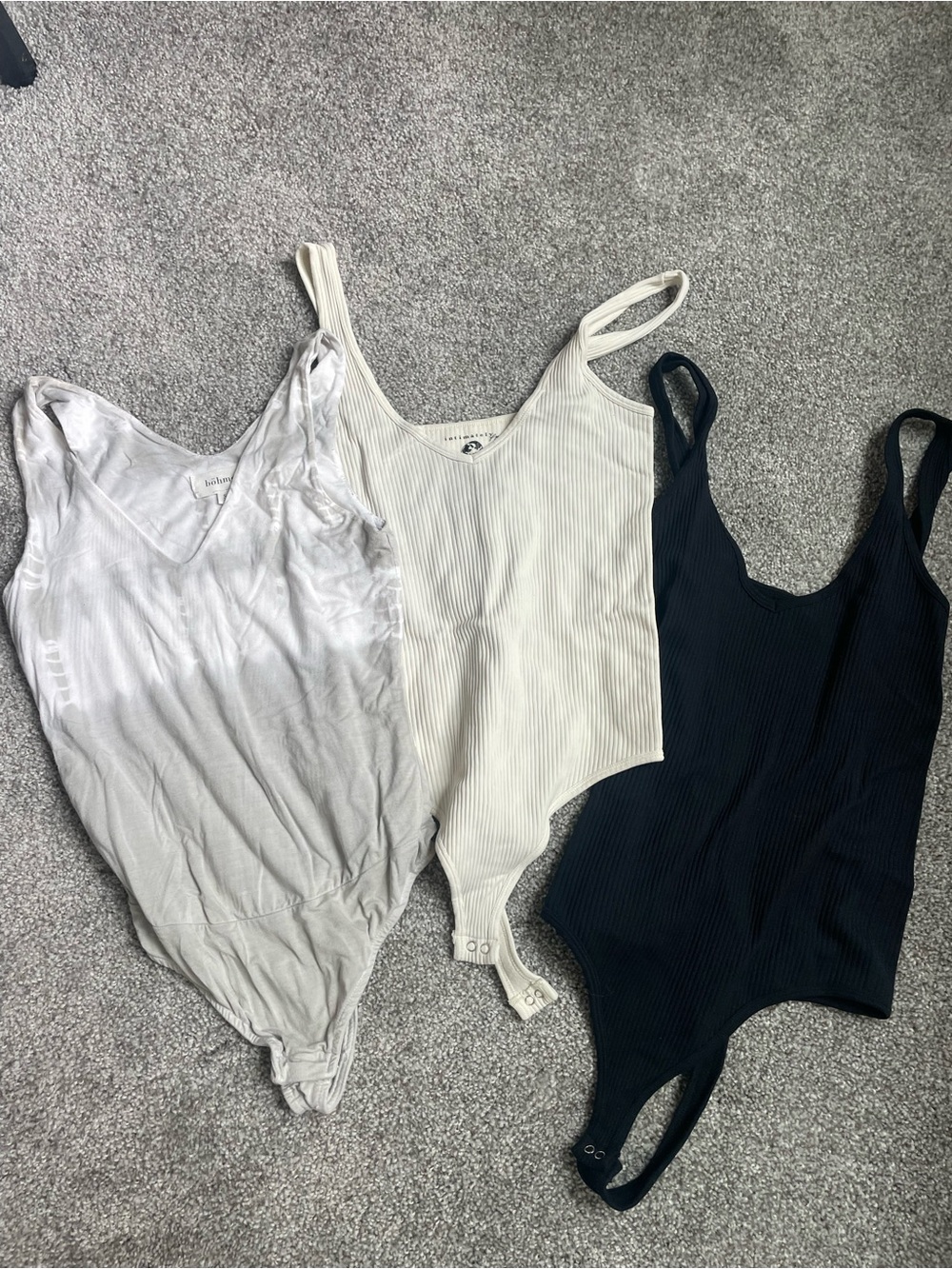 Bodysuit bundle! Bohme- Ribbed Scoop Neck Bodysuit - Black, Cream, Light Gray